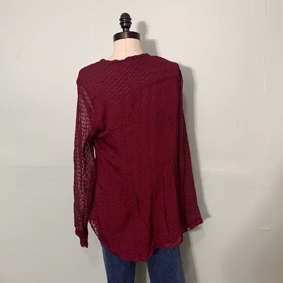 Meadow Rue Maroon Tie Neck Longer Length Blouse - Picture 3 of 4